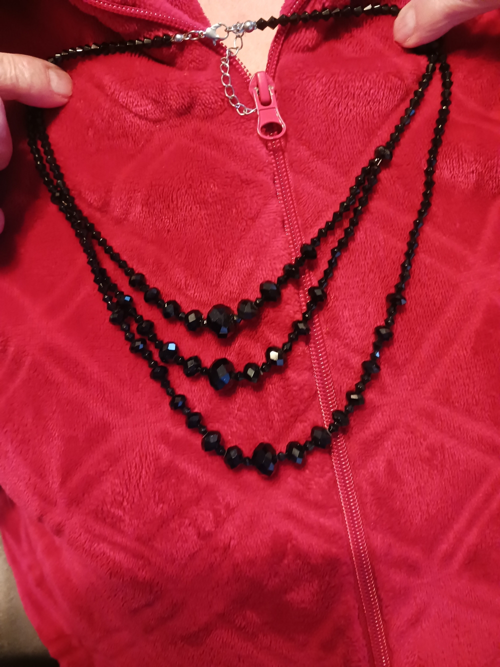 Vintage 1999 French Jet Three-Strand Black Beaded Necklace - Women Jewelry